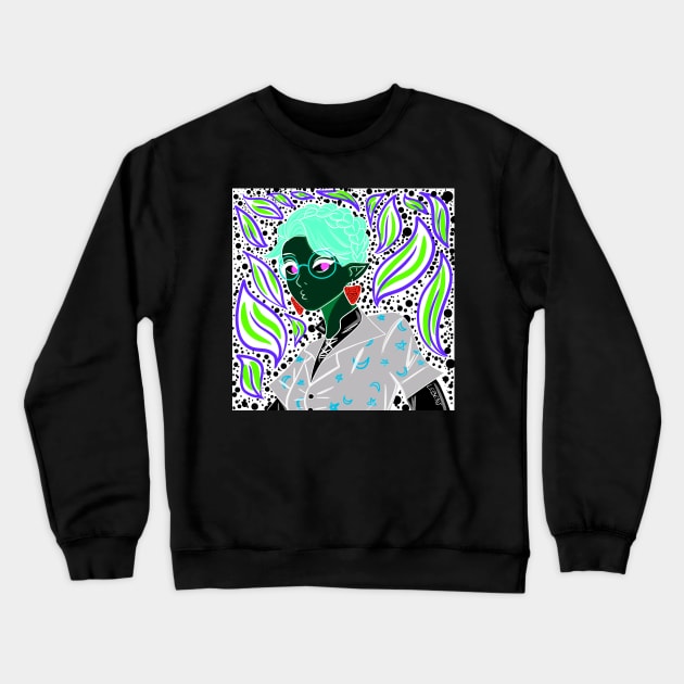 dark witch in green glasses in boho style pattern ecopop Crewneck Sweatshirt by jorge_lebeau